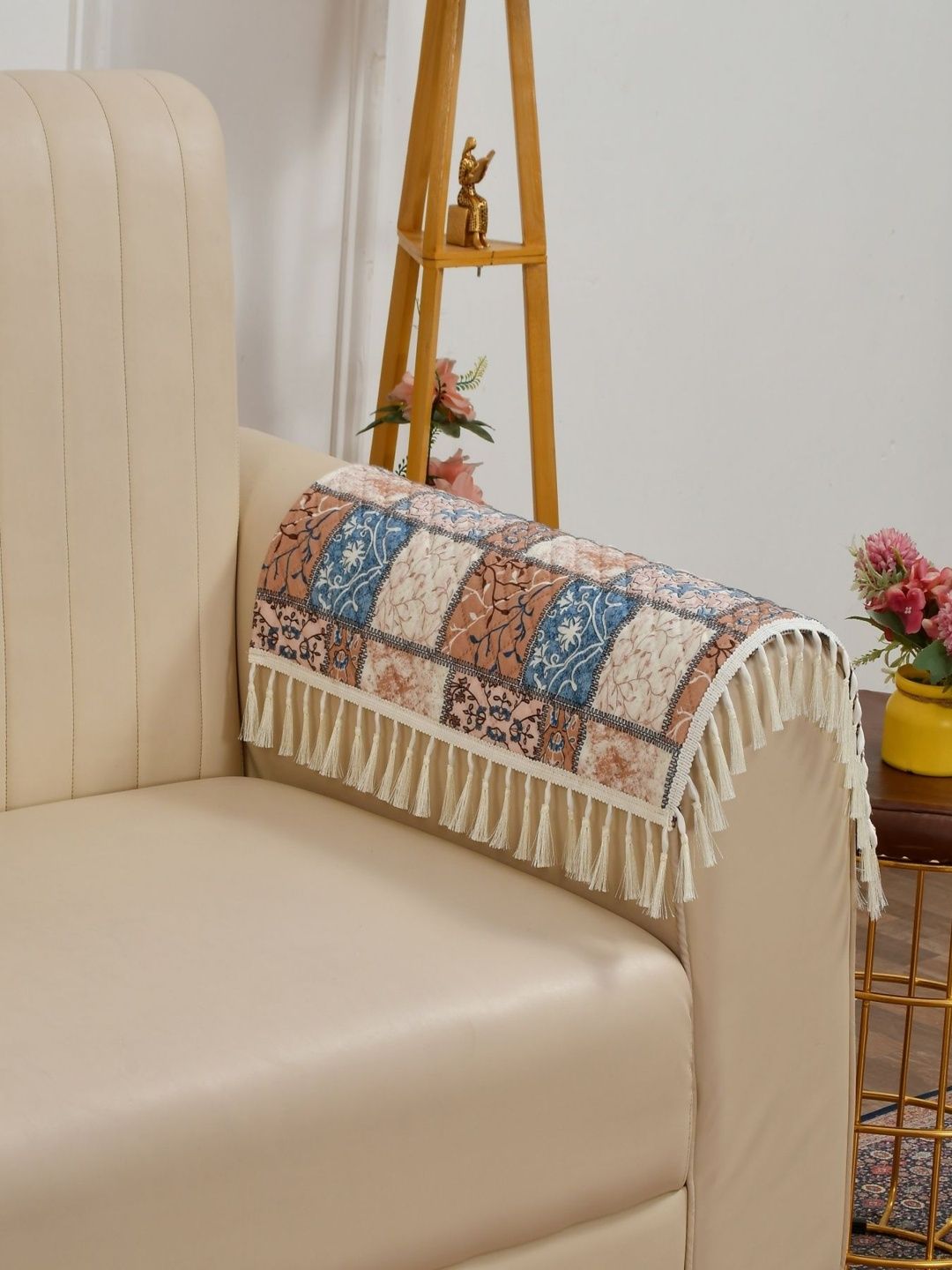 Homefab India Blue & Beige Printed 2 Piece Sofa Cover With Arms-picture-32
