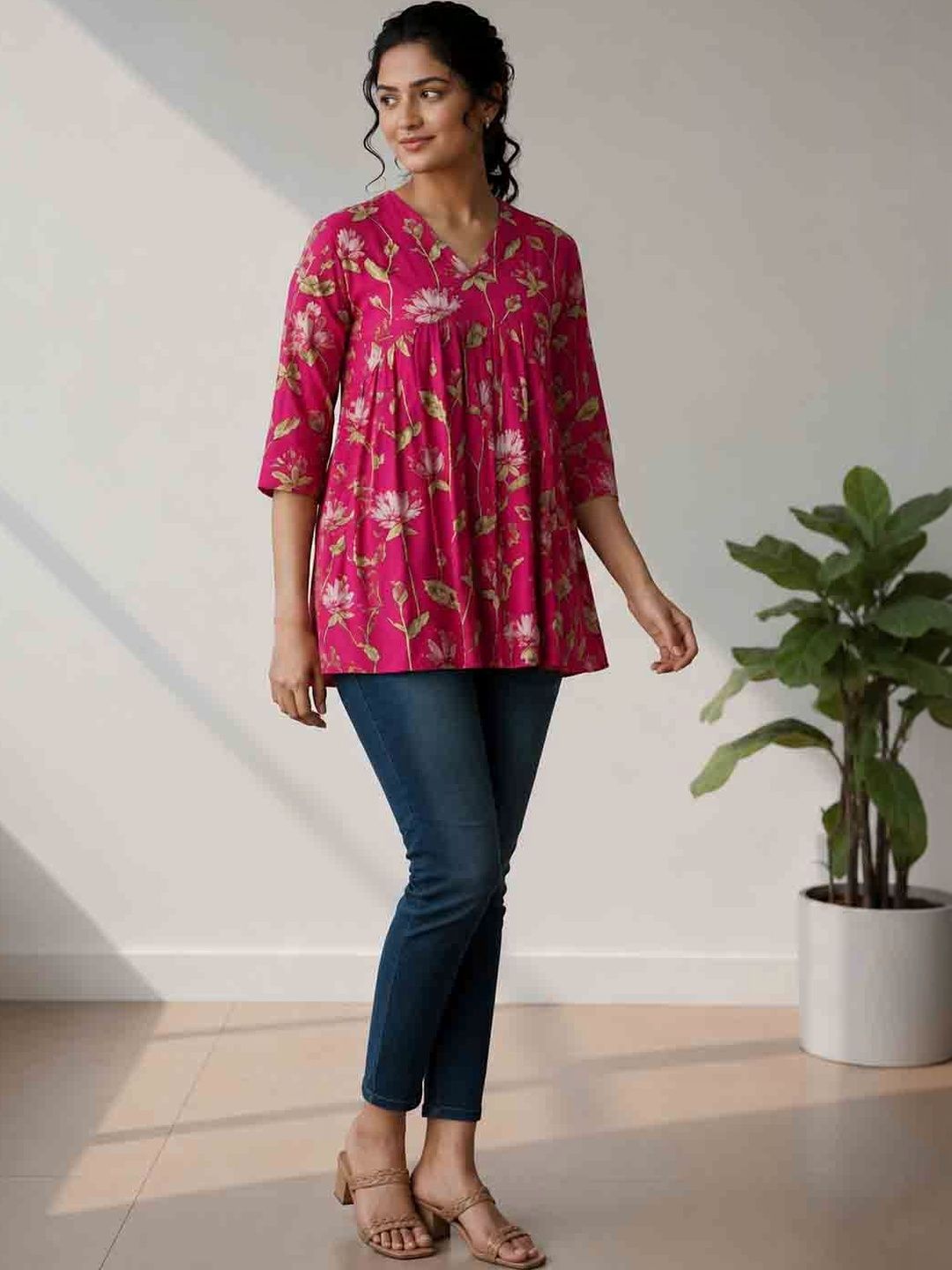 Zoomera Floral Print Cotton Blend Top-picture-26
