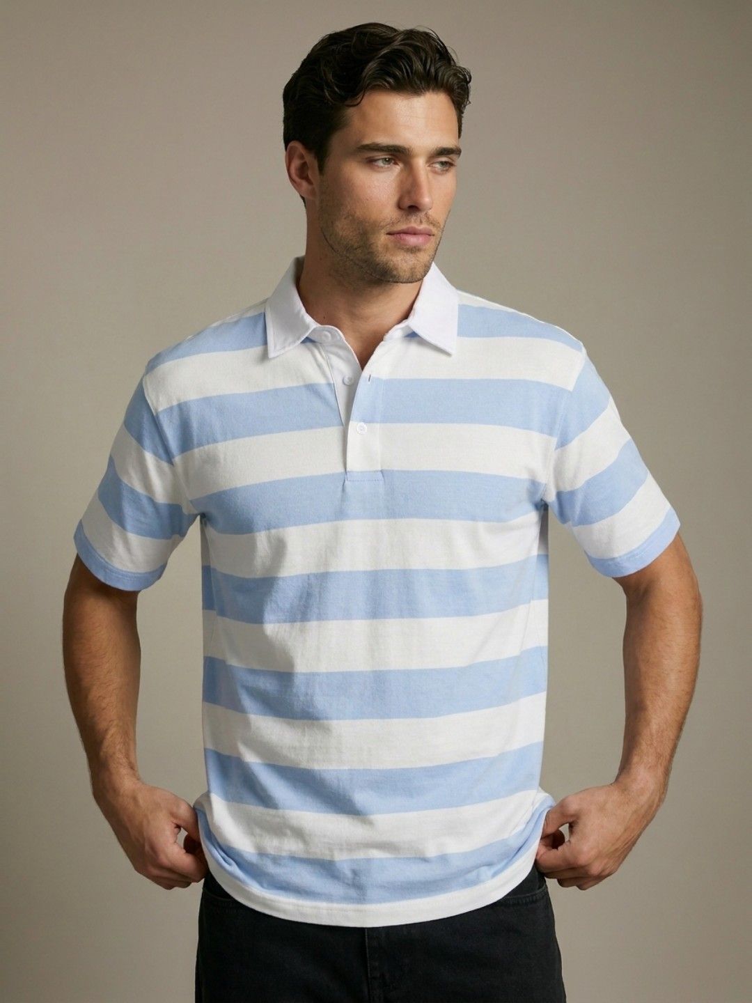 glitchez Men Striped Polo Collar Relaxed Fit T-shirt-picture-19