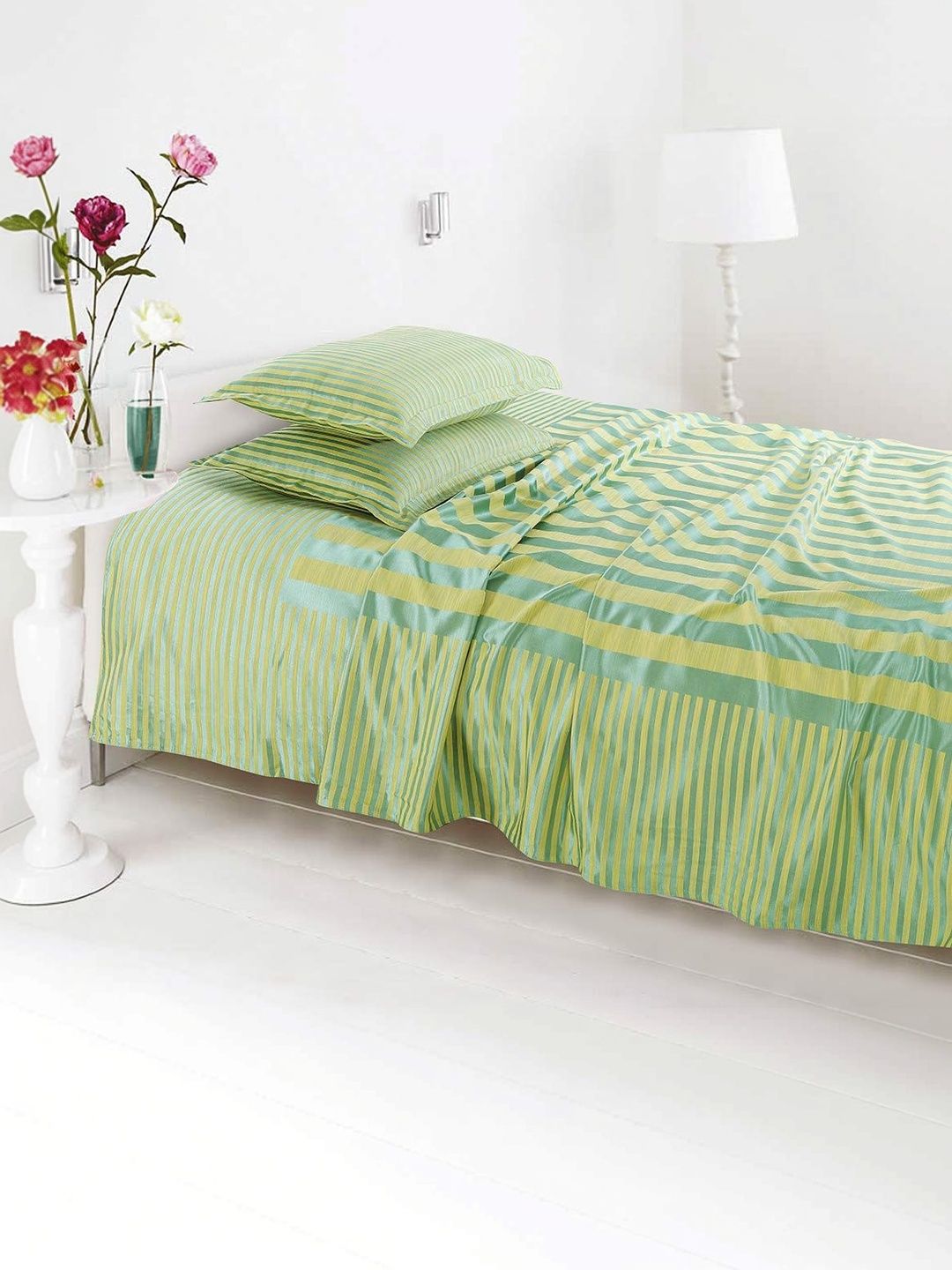 Victor Green Striped Double Superking Bed Covers-image-34