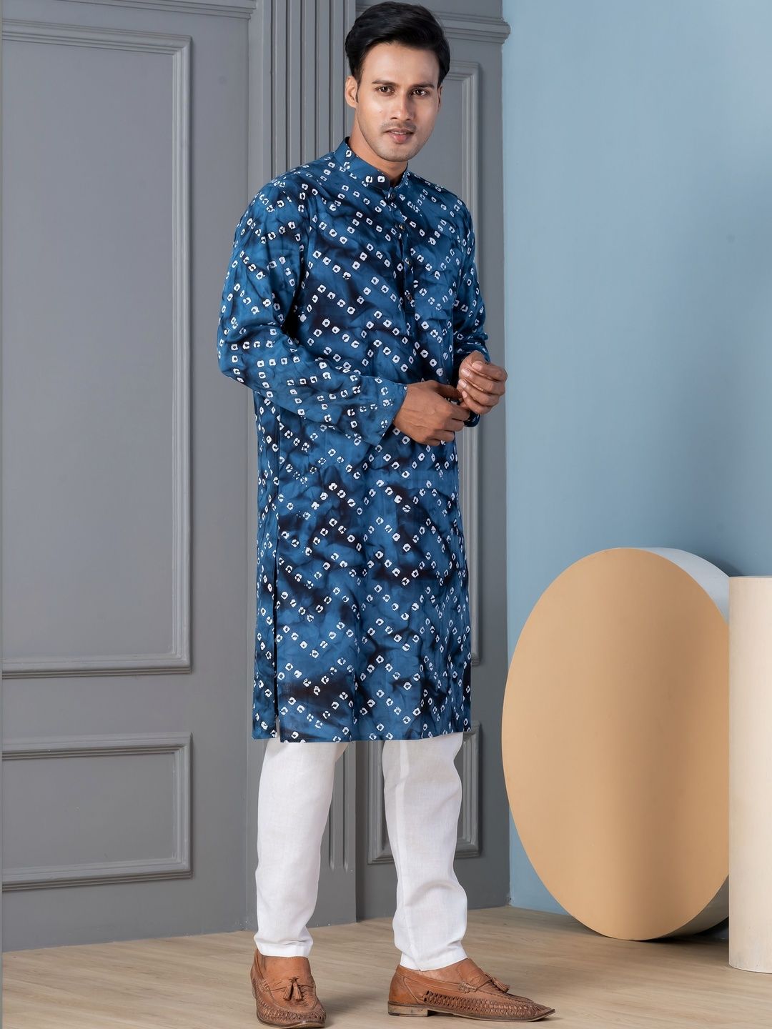 PulseIQ Men Bandhani Printed Kurta-image-22
