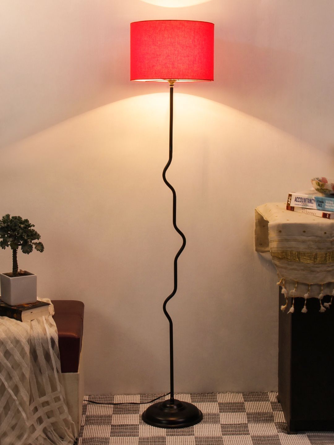 Myntra Elegant Homes Red & Black Cylinder Shape Floor Lamp-image-12