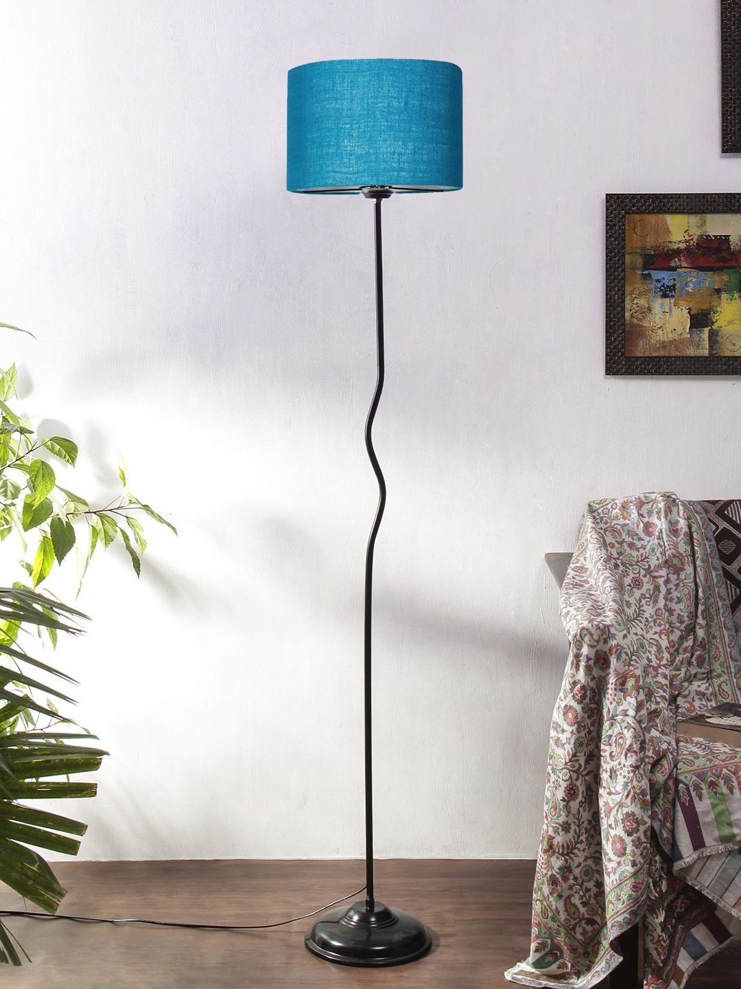 Myntra Elegant Homes Turquoise Blue & White Cylinder Shaped Floor Lamps-picture-10
