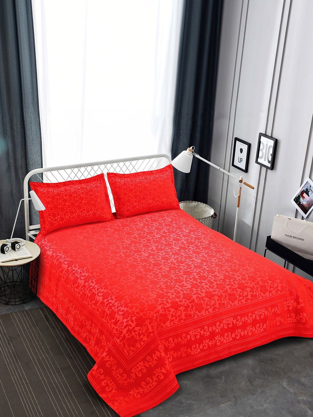 Victor Red Printed Double Queen Bed Covers-picture-51