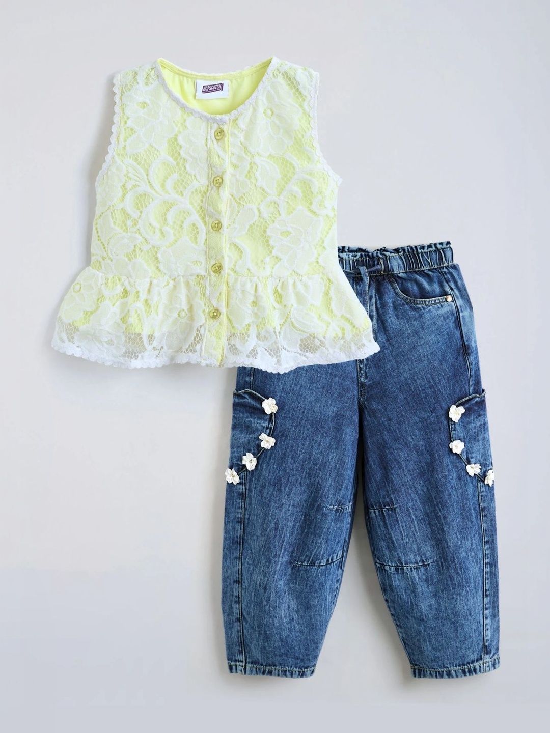 Hopscotch Floral Applique Cotton Jeans Set-image-13