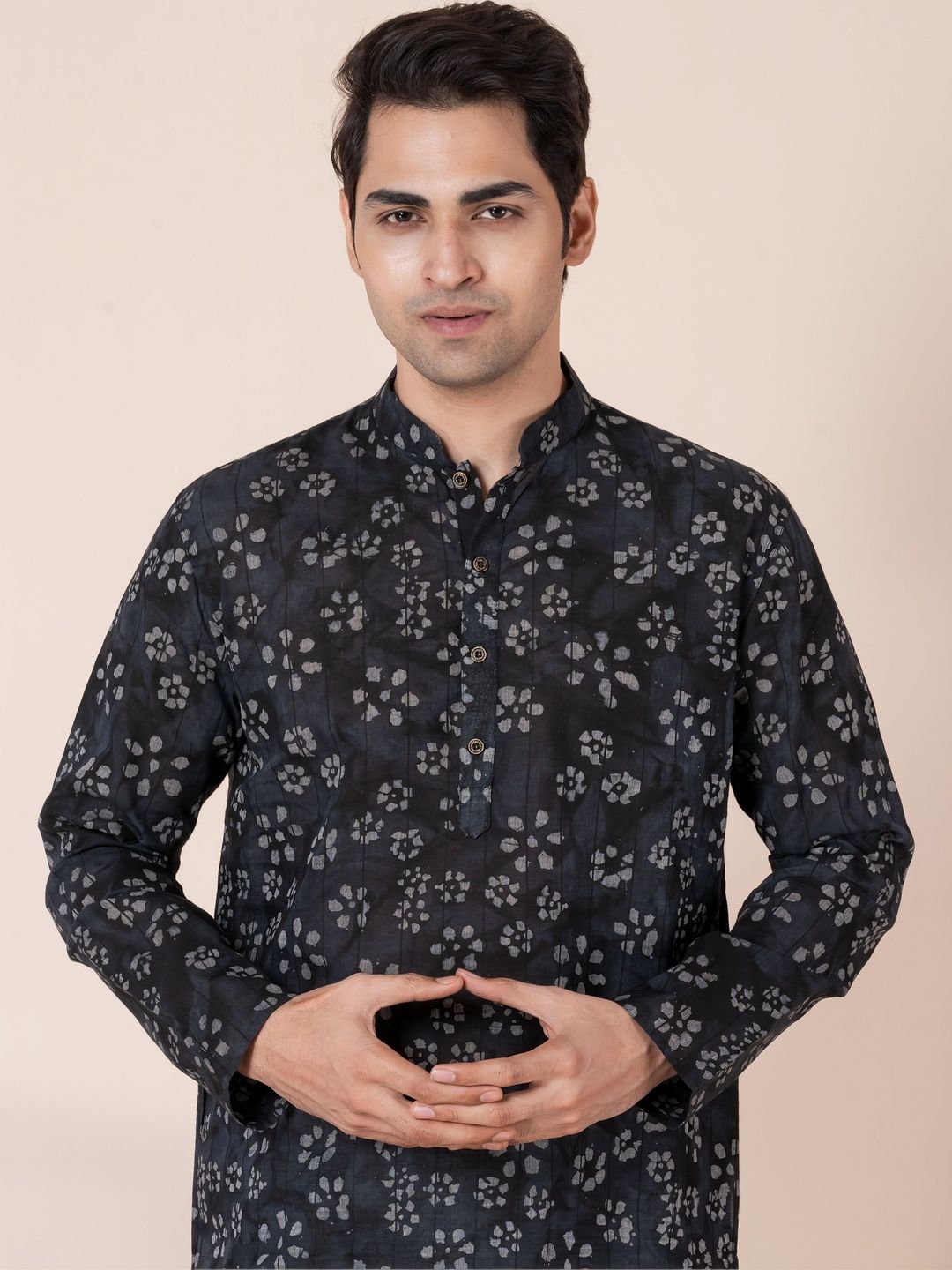 PulseIQ Men Floral Printed Indie Prints Kurta-image-3