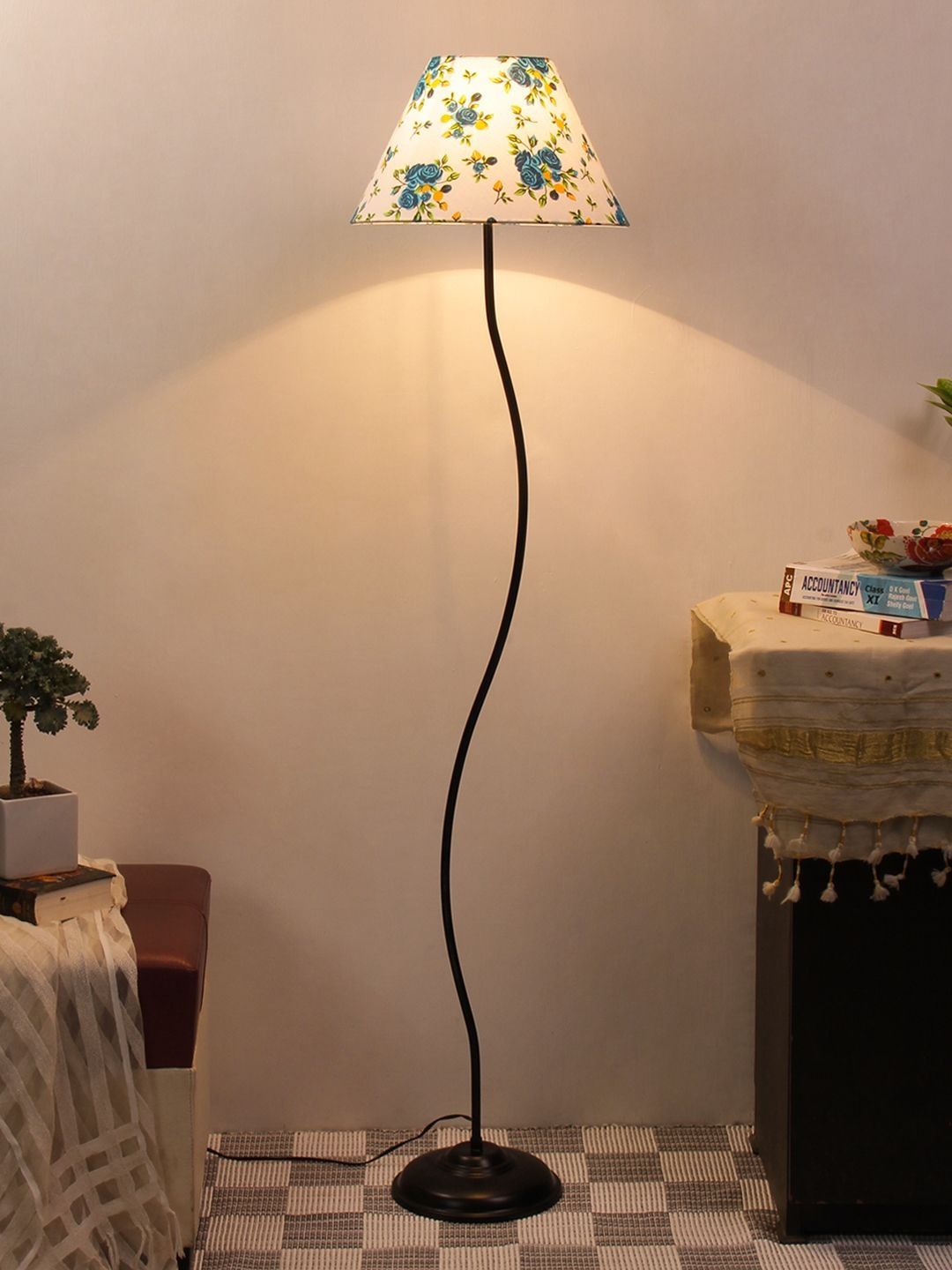 Myntra Elegant Homes White & Blue Printed Iron Frustum Shape Floor Lamp-picture-33