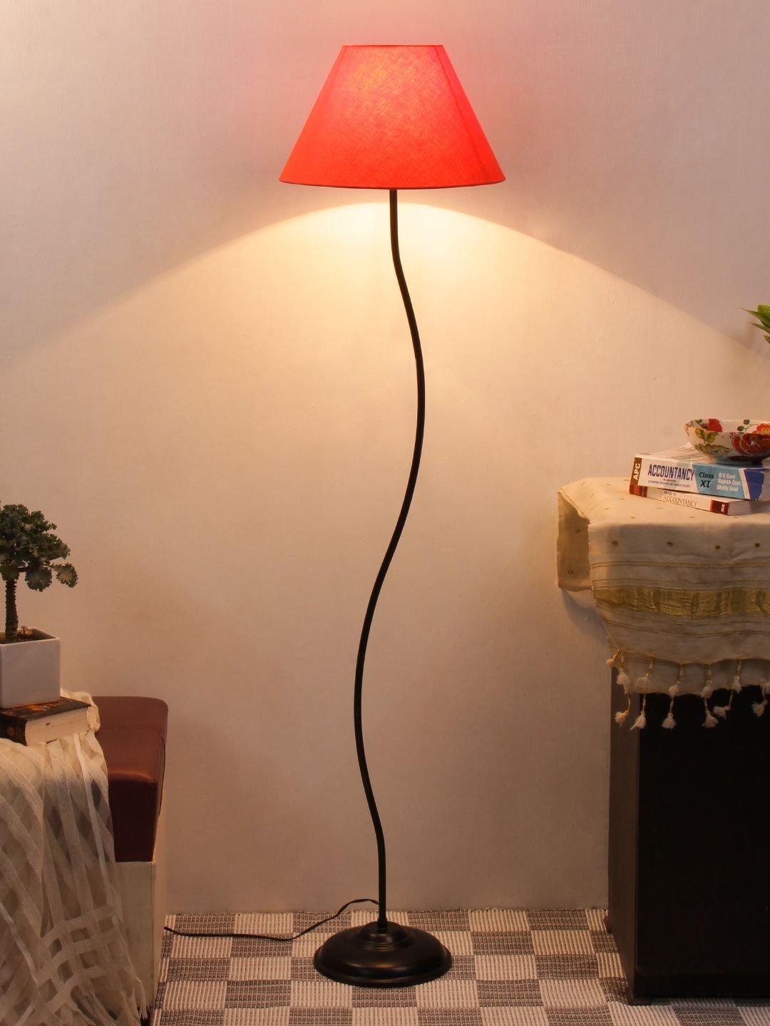 Myntra Elegant Homes Orange & Black Iron Frustum Shape Floor Lamp-image-39