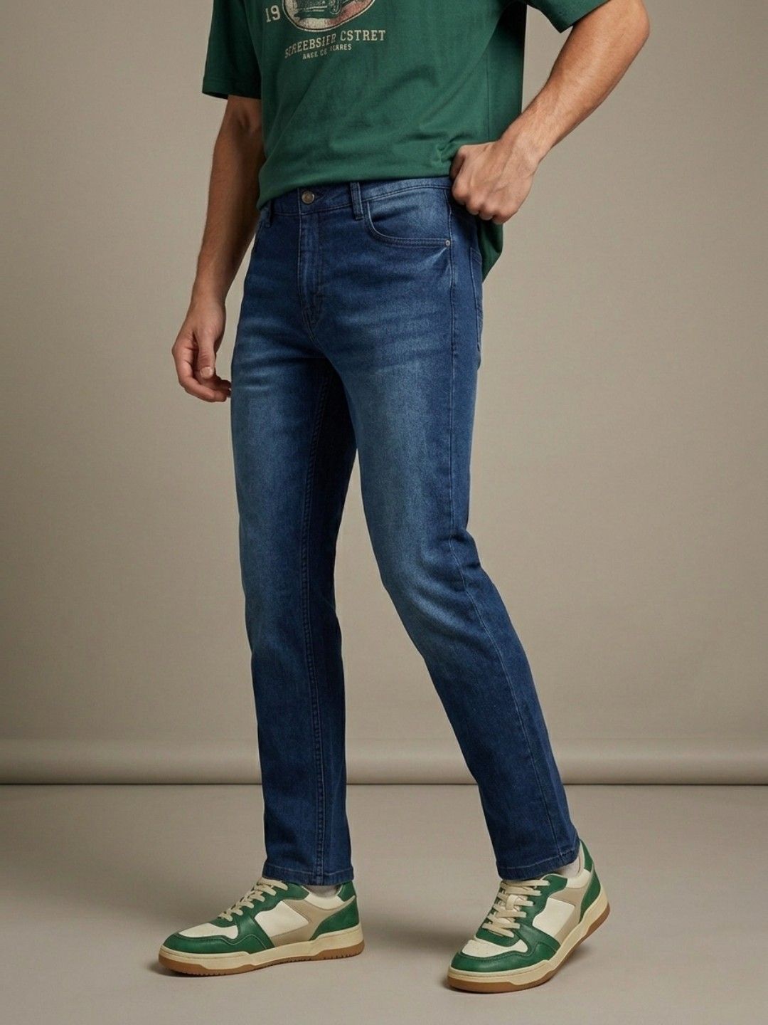 glitchez Men Slim Fit Mid-Rise Light Fade Stretchable Jeans-image-42