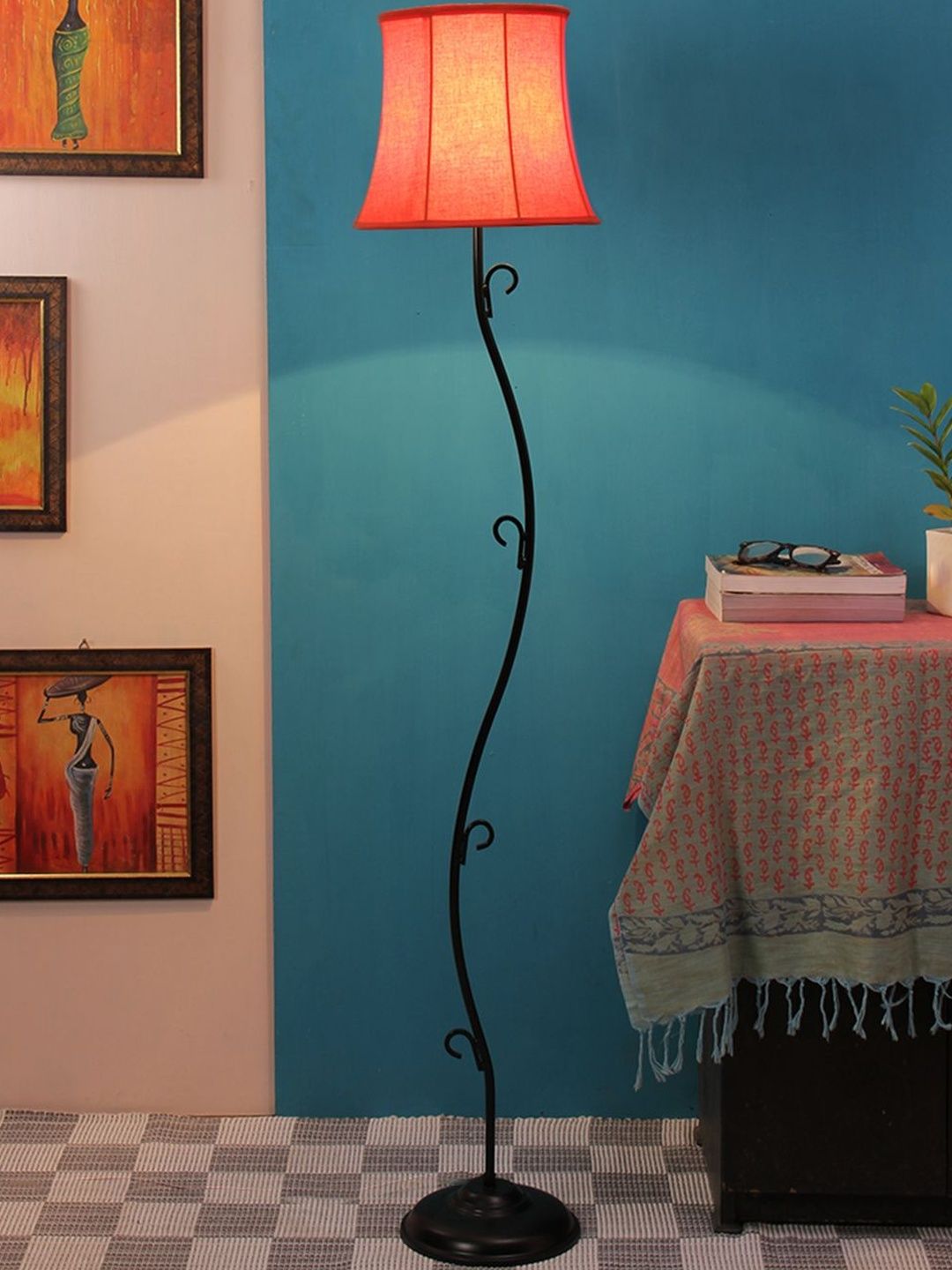 Myntra Elegant Homes Orange & Black Iron Frustum Shape Floor Lamp-image-40