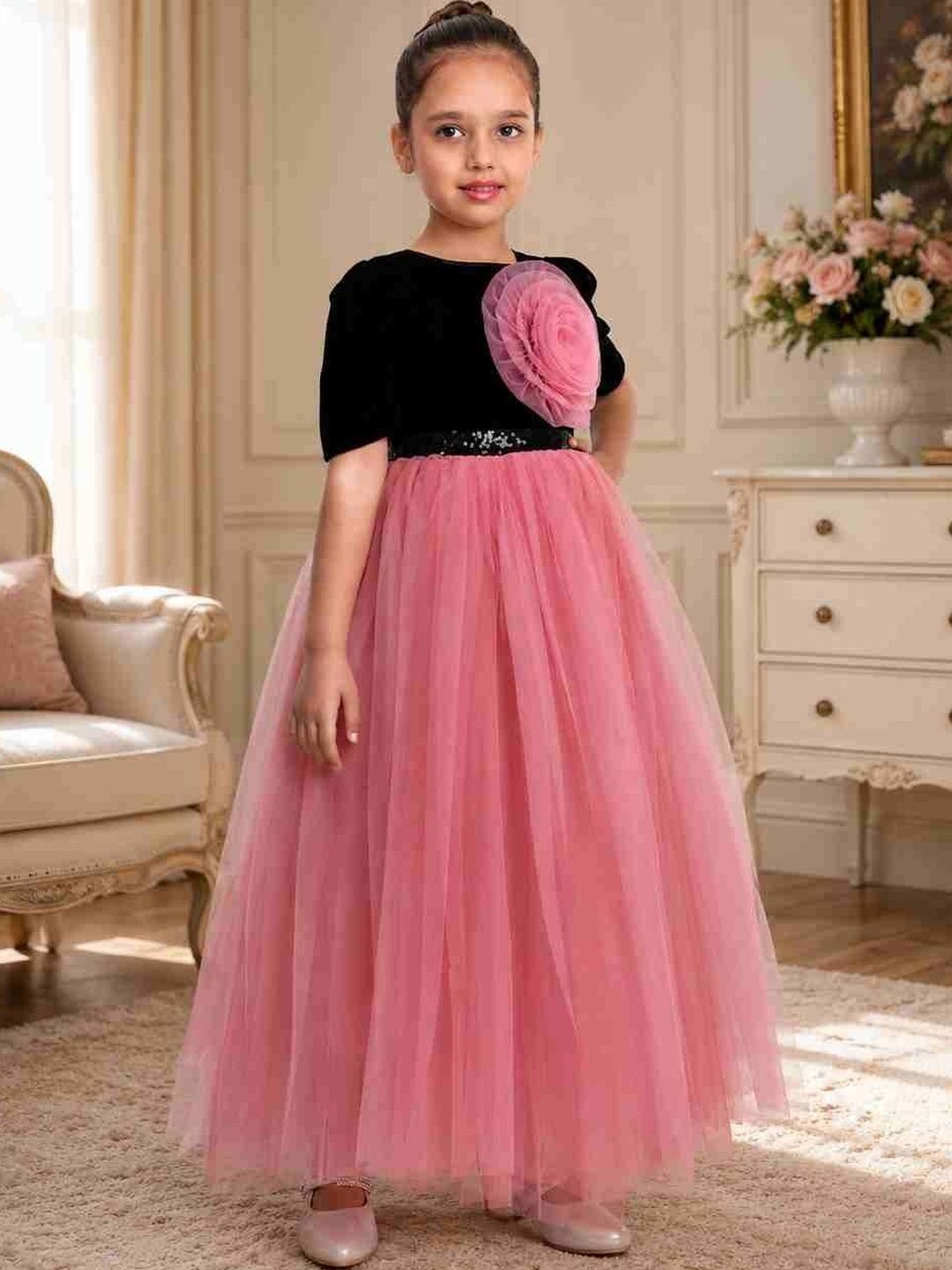 Dripteen Puff Sleeve Ruffled Net Maxi Dress-picture-25
