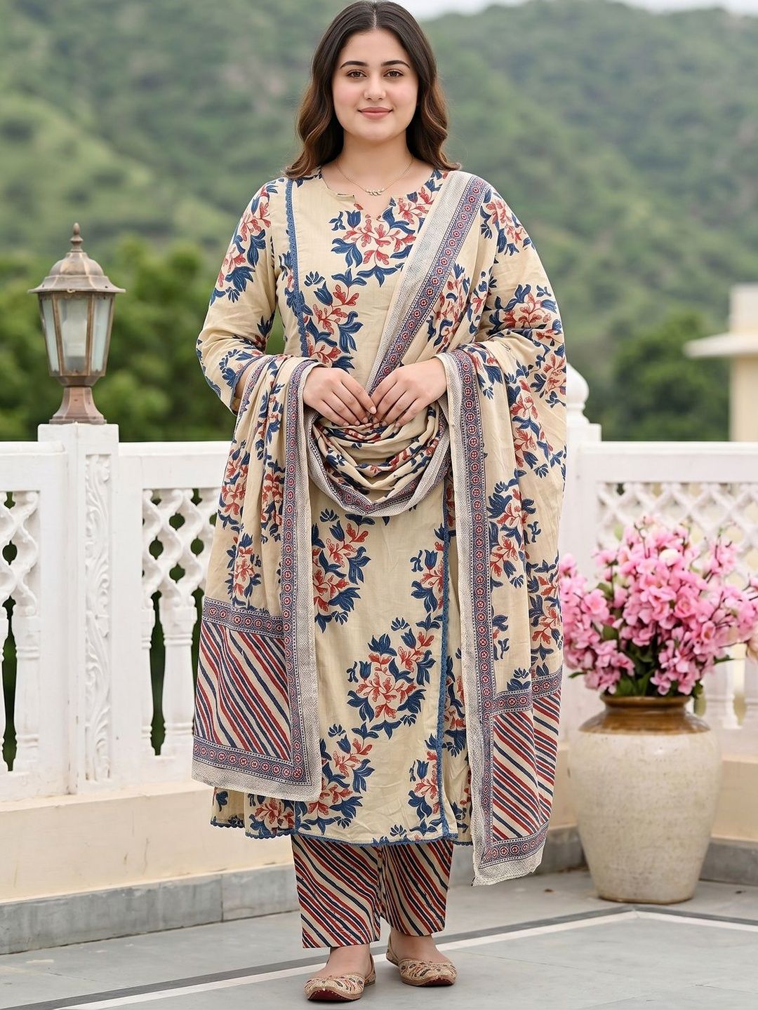 Anouk Women Floral Printed Regular Pure Cotton Kurta with Trousers & With Dupatta-picture-57