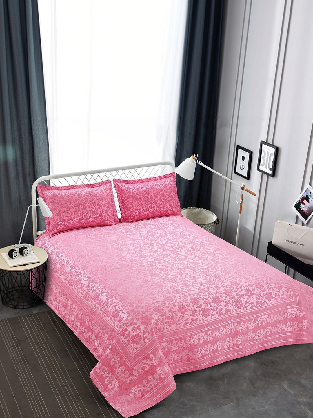 Victor Pink Printed Double Queen Bed Covers-picture-54