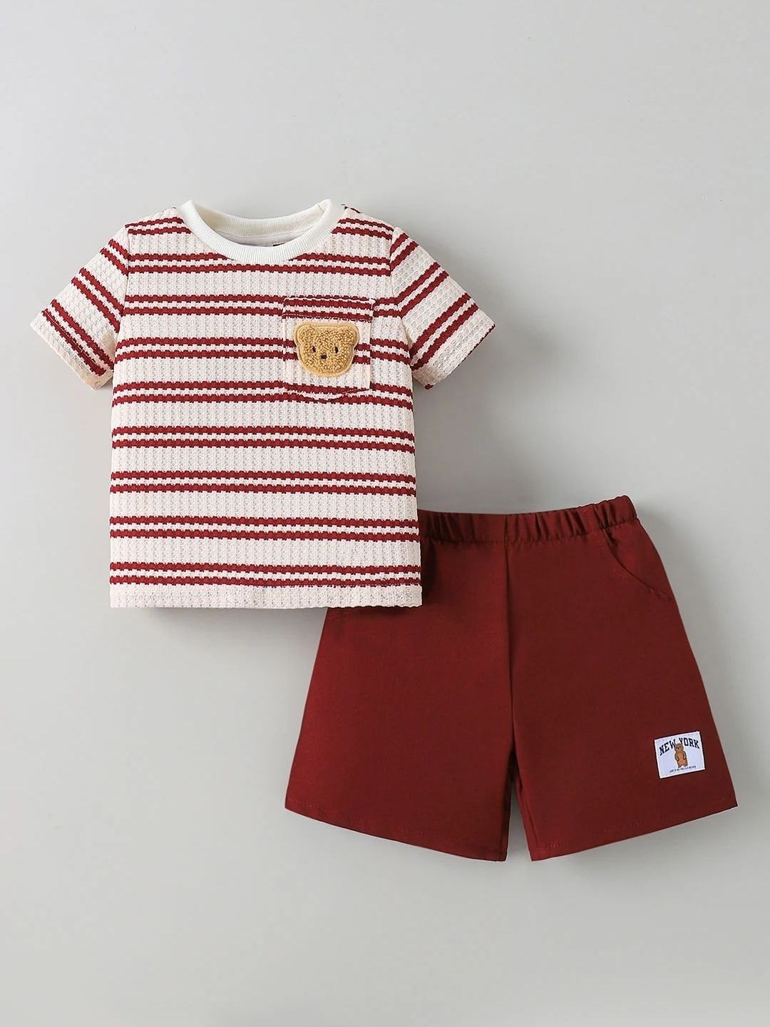 Hopscotch Teddy Applique Striped Shorts Set-image-14