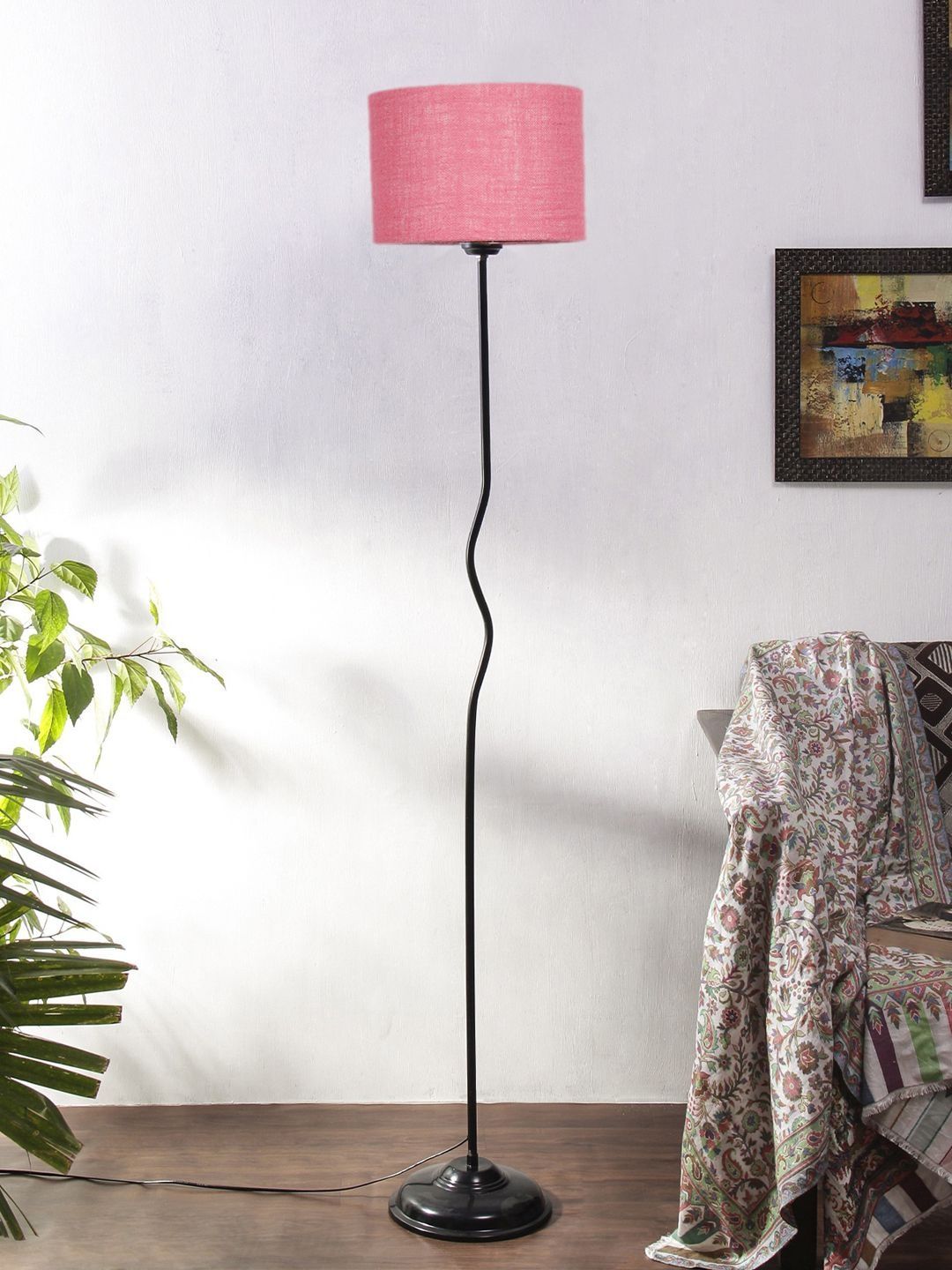 Myntra Elegant Homes Black & Pink Cylinder Shaped Floor Lamps-picture-11