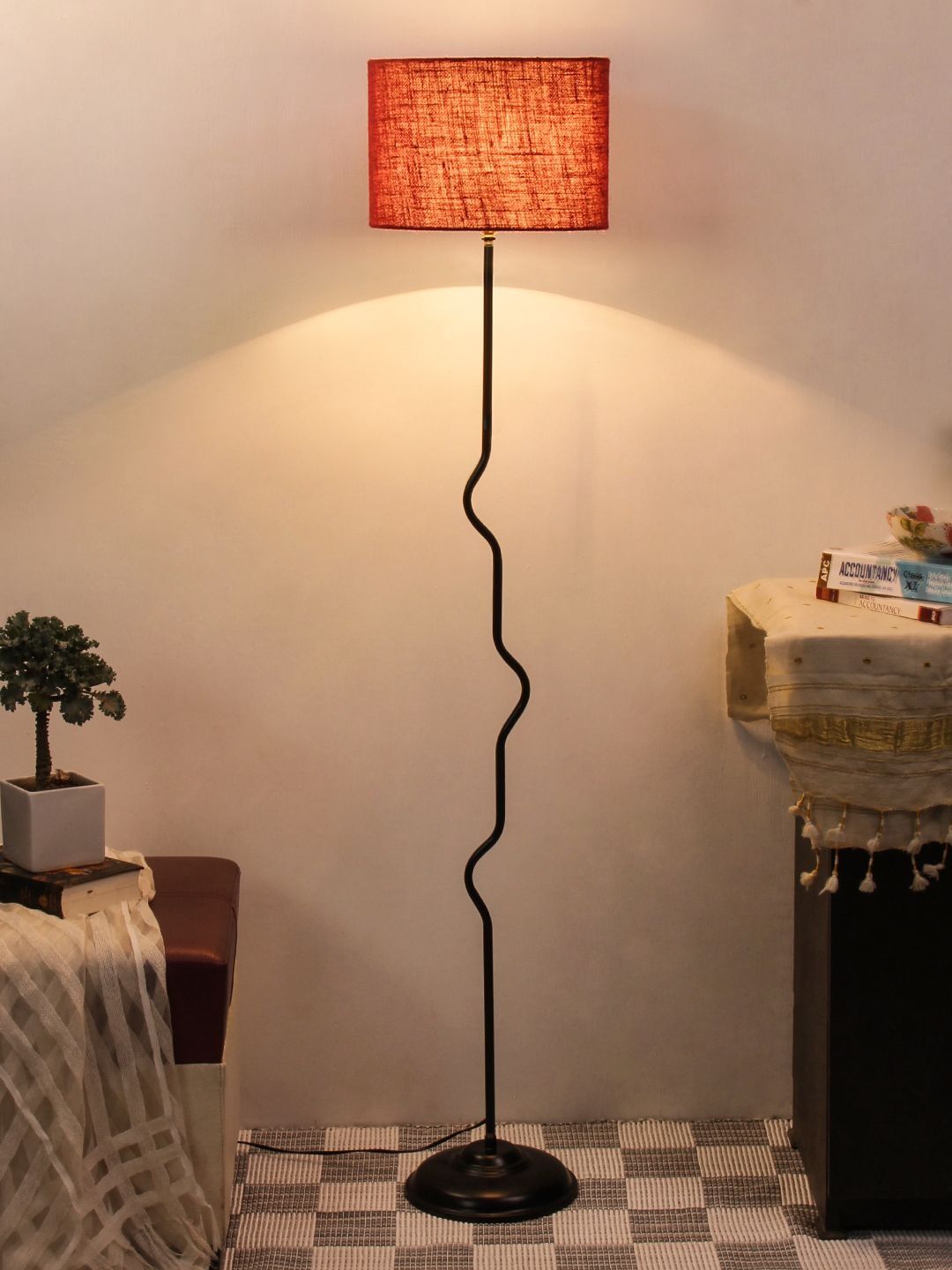 Myntra Elegant Homes Maroon & Black Cylinder Shape Floor Lamp-image-14