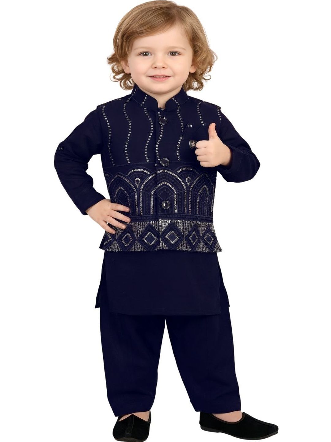 Axiom Kids Wear Boys Embellished Kurta With Pyjama & Nehru Jacket-picture-52