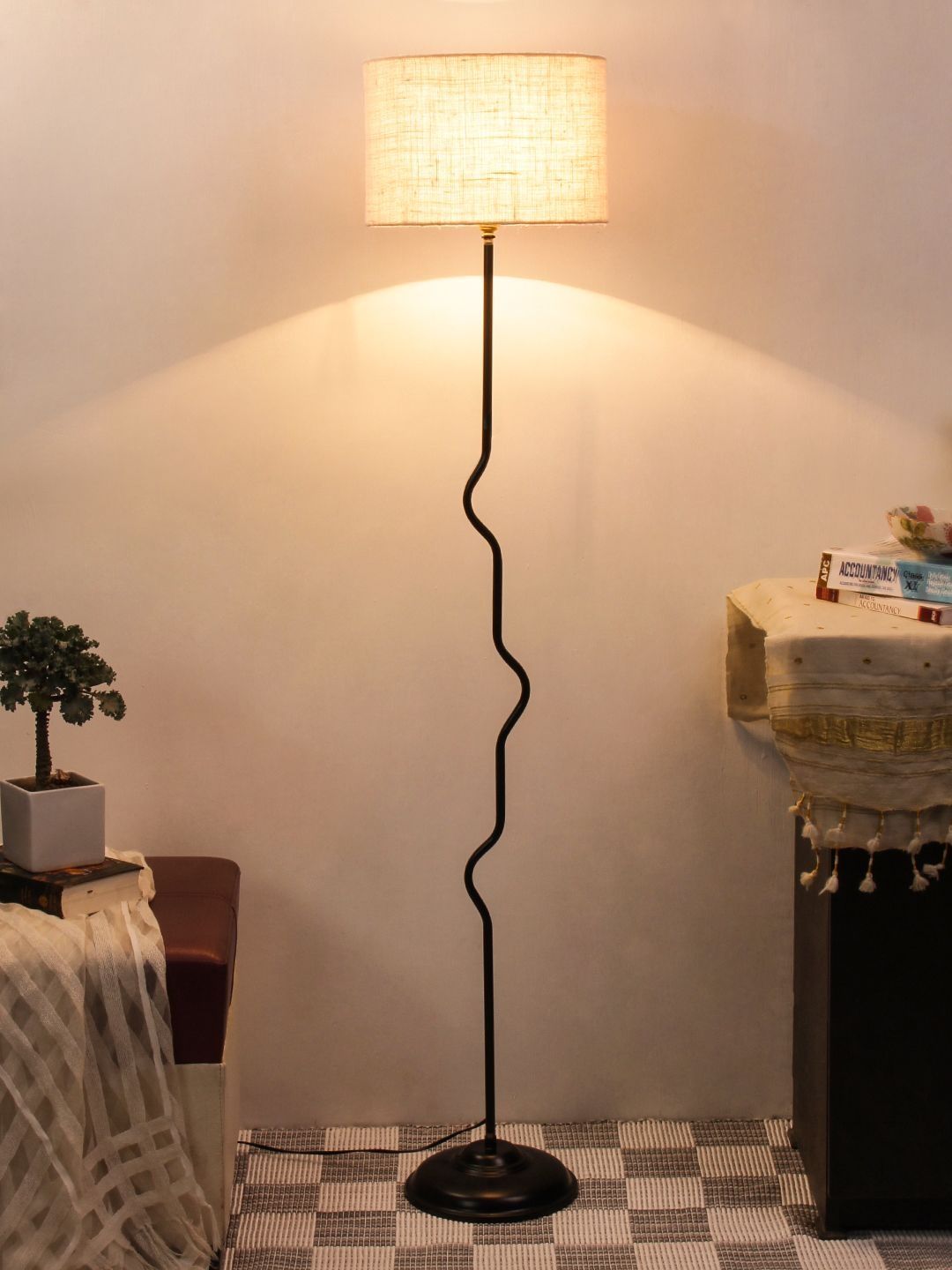 Myntra Elegant Homes White & Black Cylinder Shape Floor Lamp-image-33