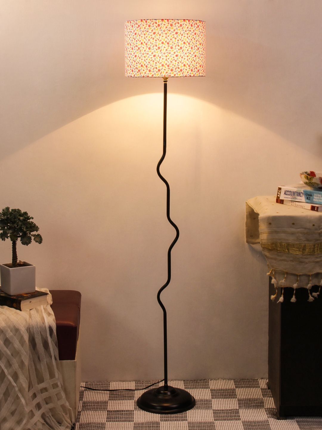 Myntra Elegant Homes White & Black Printed Cylinder Shape Floor Lamp-image-34