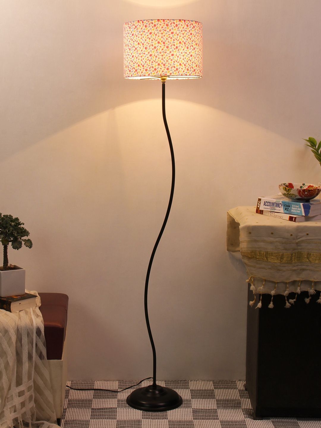 Myntra Elegant Homes Grey & Black Cylinder Shape Floor Lamp-image-11