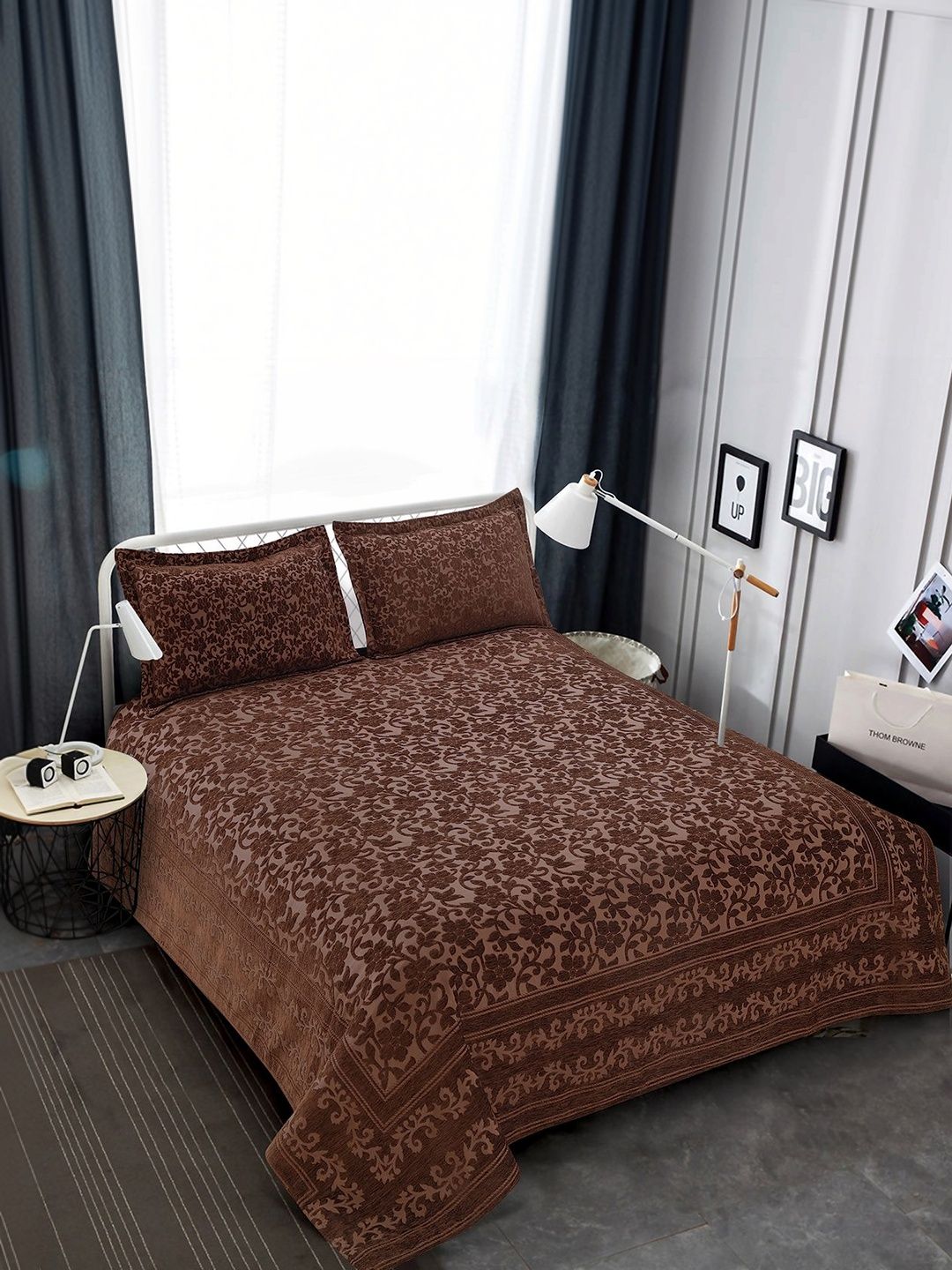Victor Coffee-Brown Printed Double Queen Bed Covers-image-12