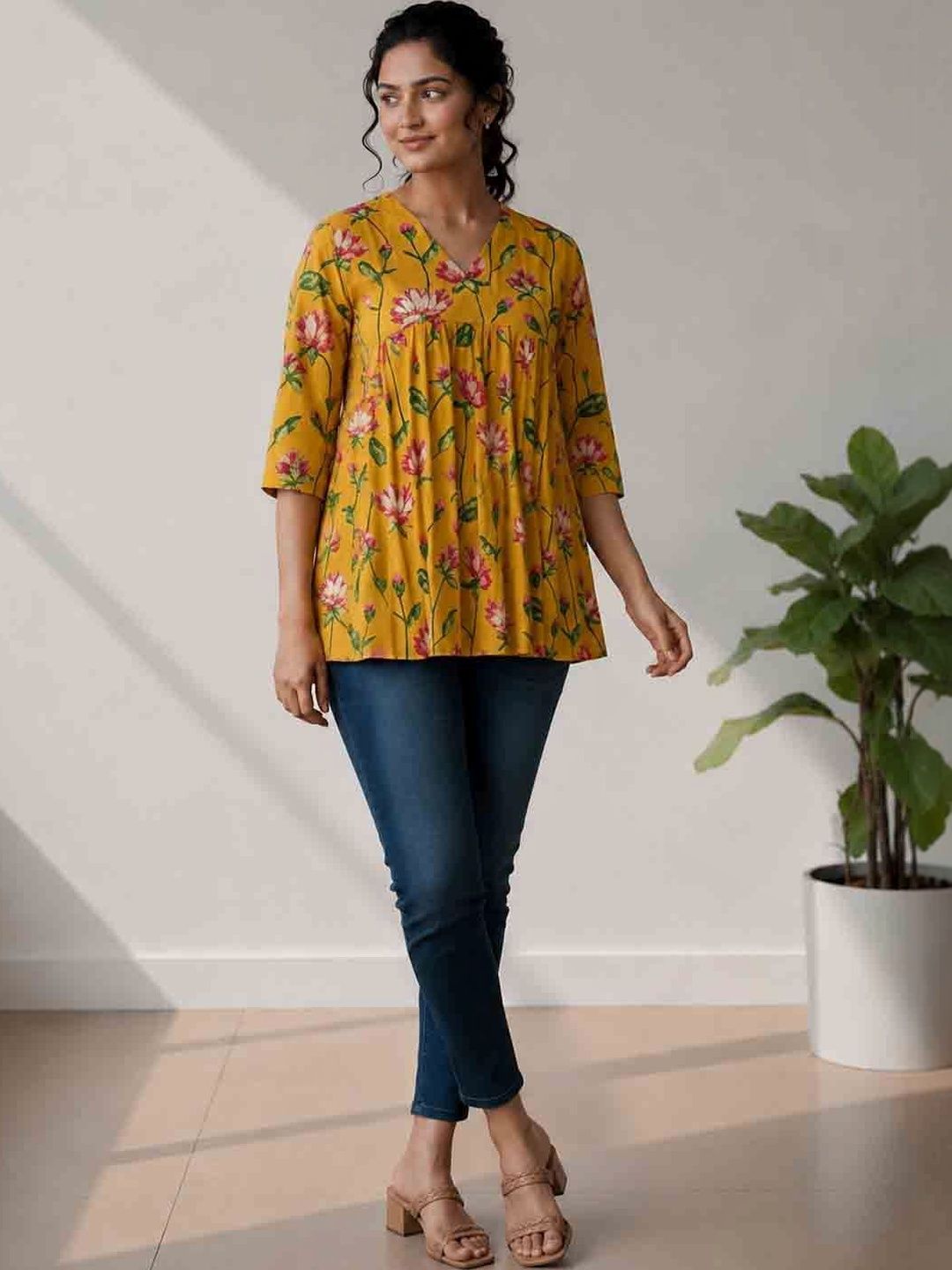 Zoomera Floral Print Cotton Blend Top-picture-20