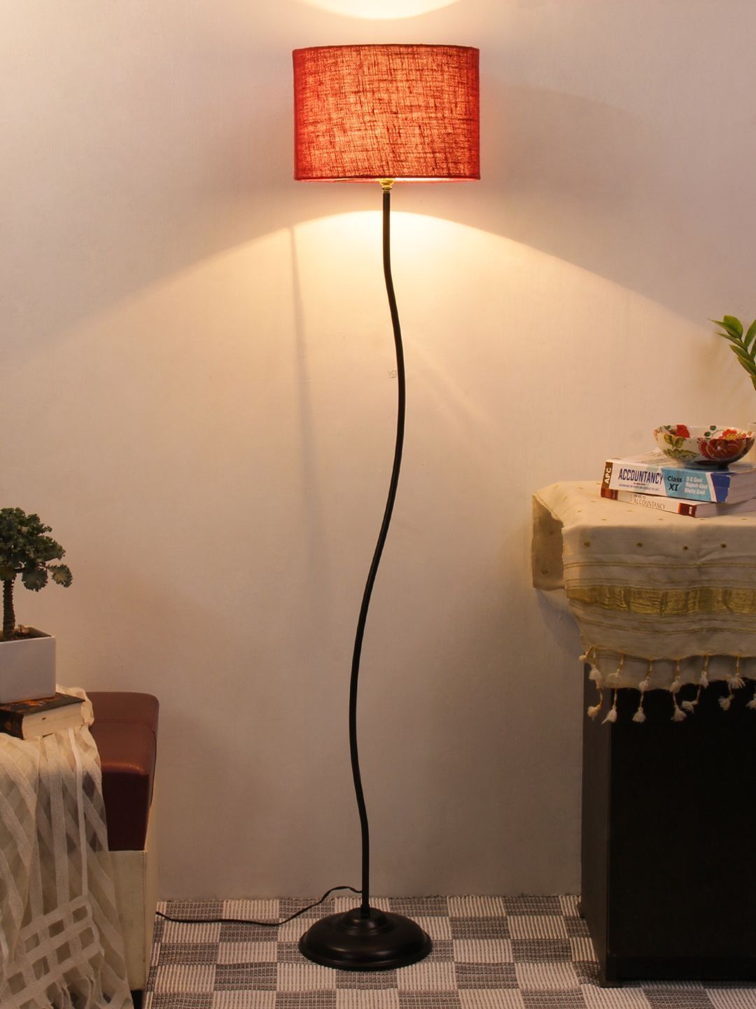 Myntra Elegant Homes Maroon & Black Cylinder Shape Floor Lamp-picture-35