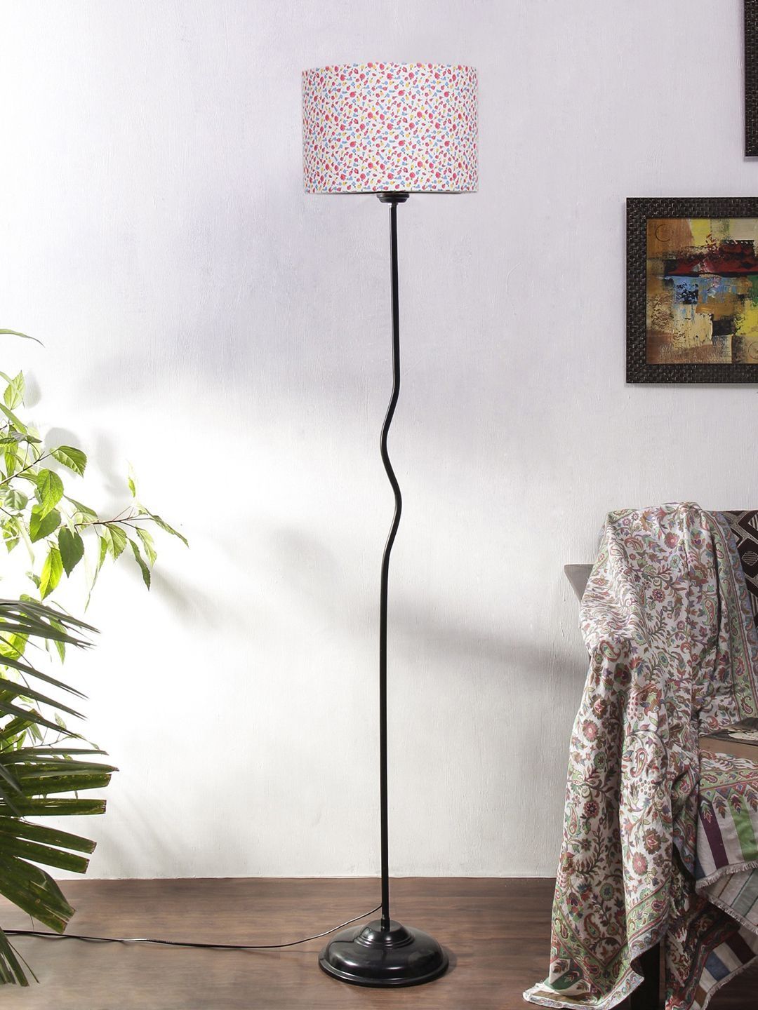 Myntra Elegant Homes Black & White Printed Cylinder Shaped Floor Lamps-picture-10