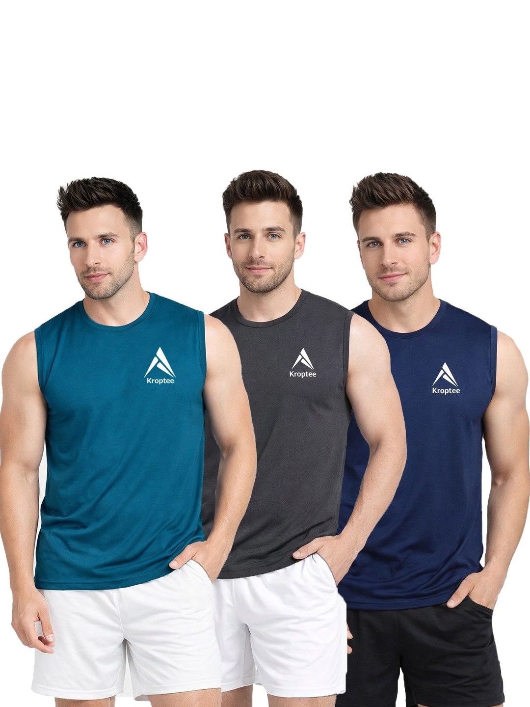 Kroptee Pack of 3 Cotton Blend Gym Vest-picture-19