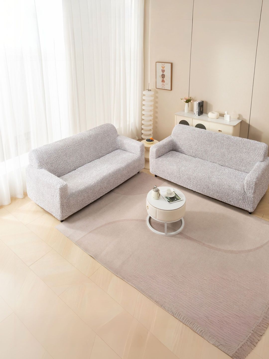 MAGICAL Cream-Coloured Microfibre Blend 2 Piece Sofa Cover With Arms-picture-41