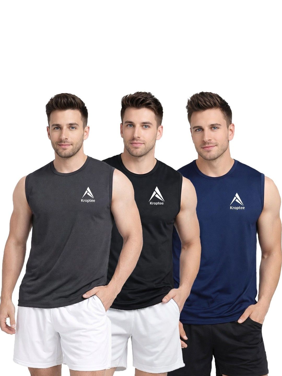 Kroptee Pack of 3 Cotton Blend Gym Vest-picture-10