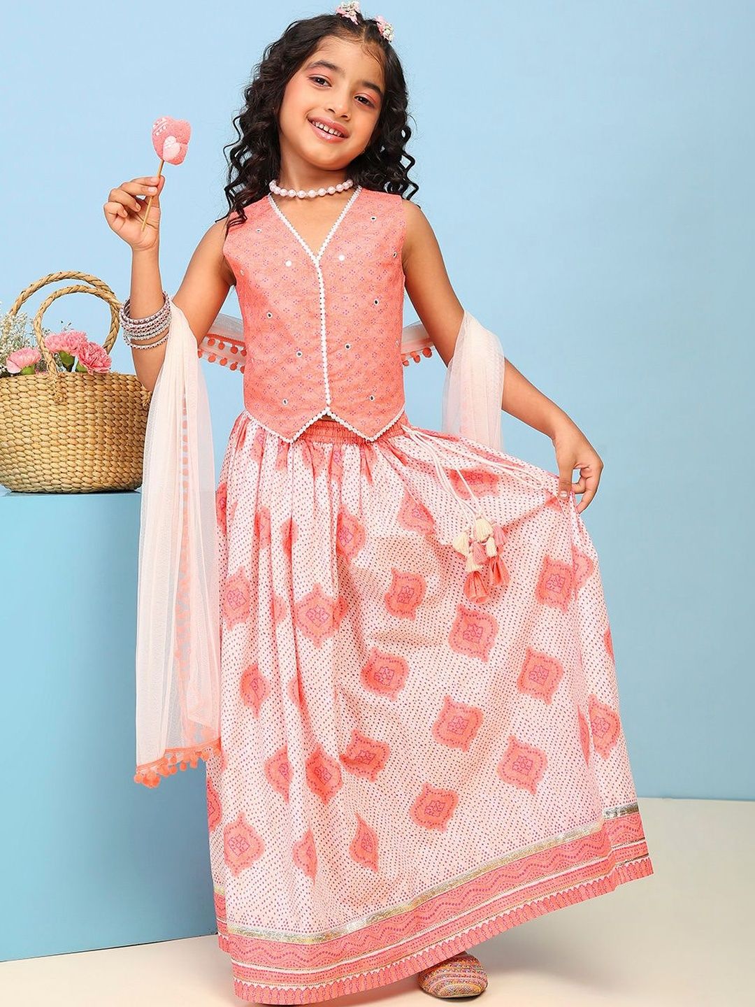 Biba Girls Embellished Mirror Work Ready to Wear Lehenga & Blouse With Dupatta-picture-33
