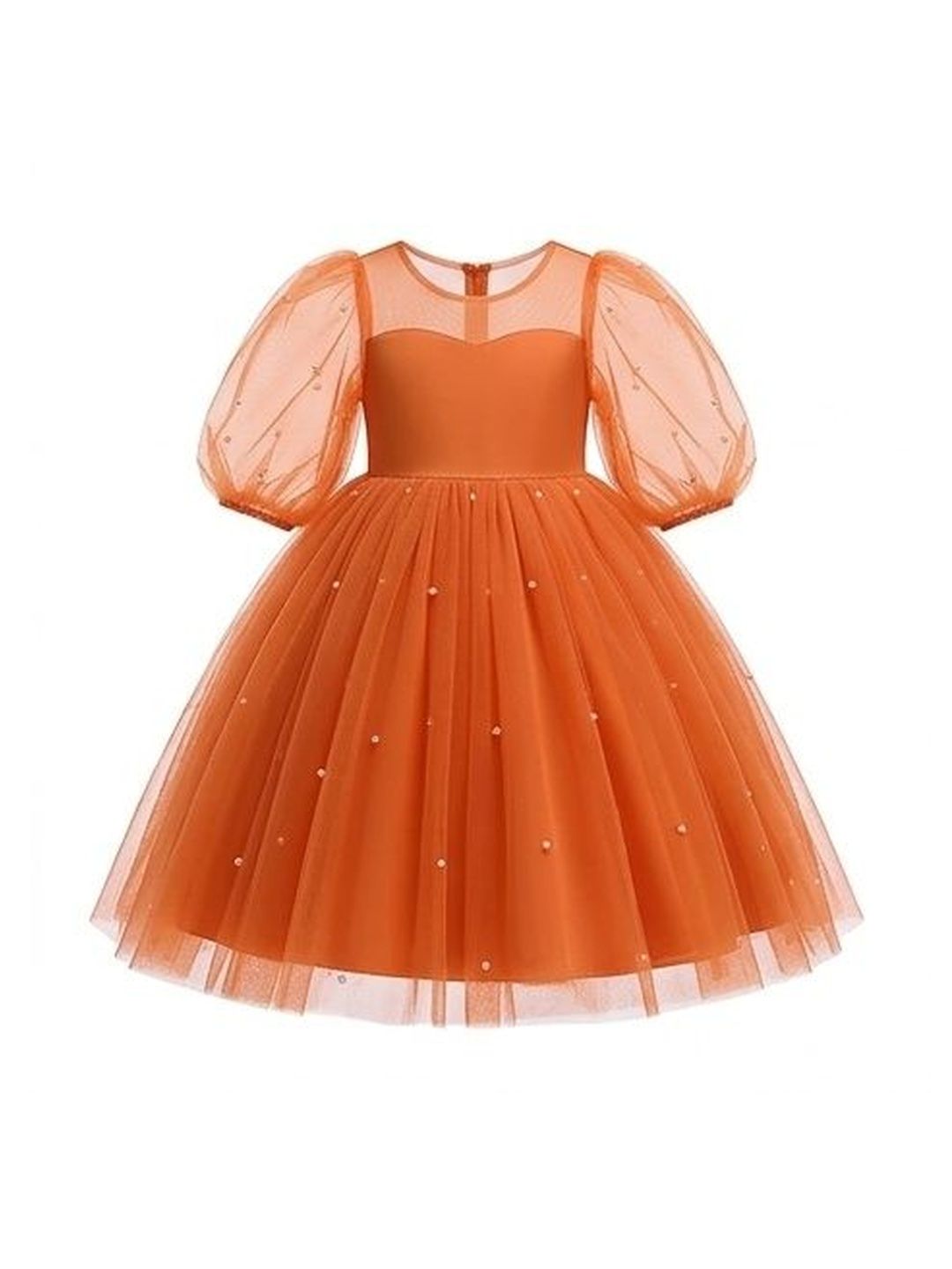 YK Embellished Puff Sleeve Net A-Line Dress-picture-13