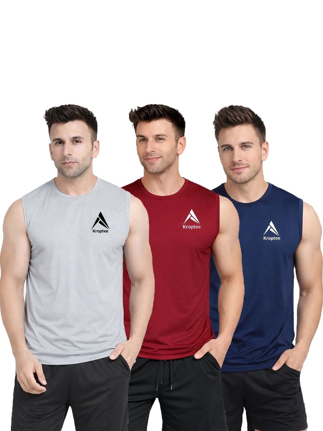 Kroptee Pack of 3 Cotton Blend Gym Vest-picture-40