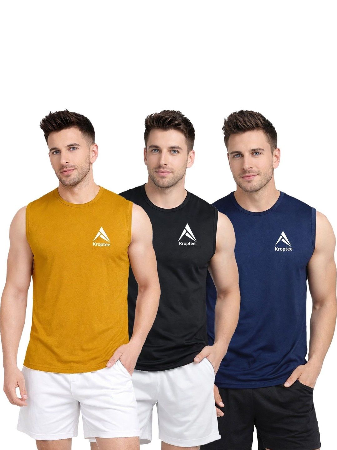 Kroptee Pack of 3 Cotton Blend Gym Vest-picture-14