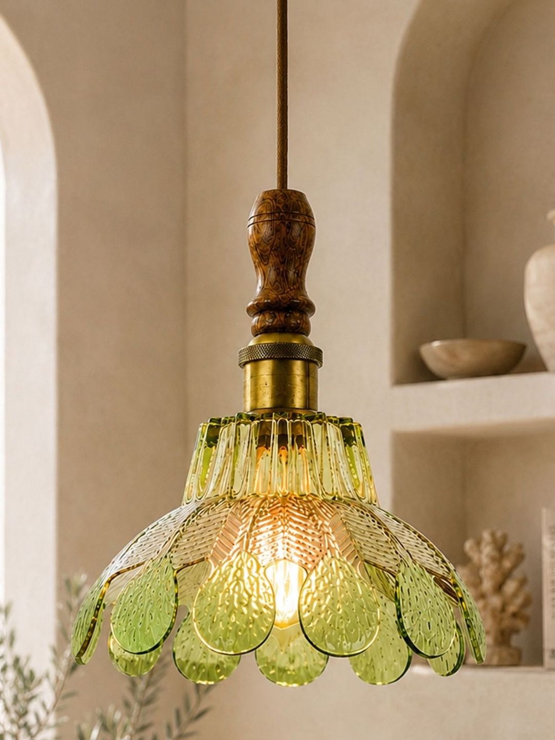 Glowhere Green Textured Glass Traditional Ceiling Lamp-picture-24