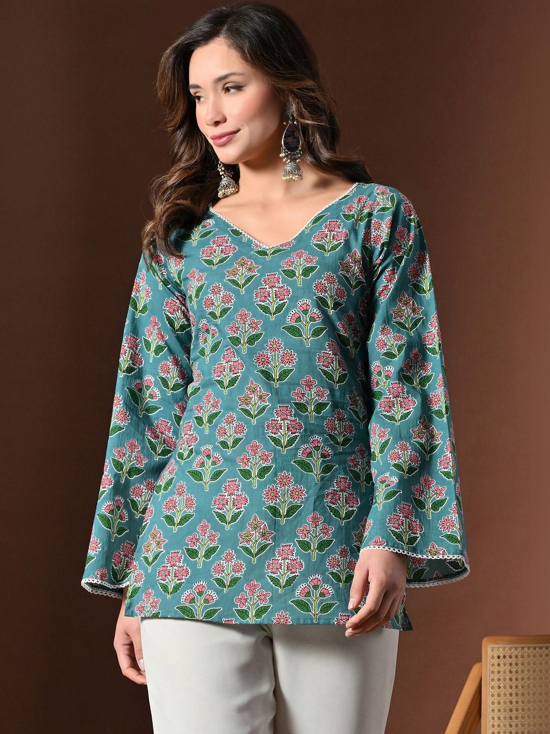 Anouk Floral Printed V-Neck Pure Cotton Kurti-picture-22