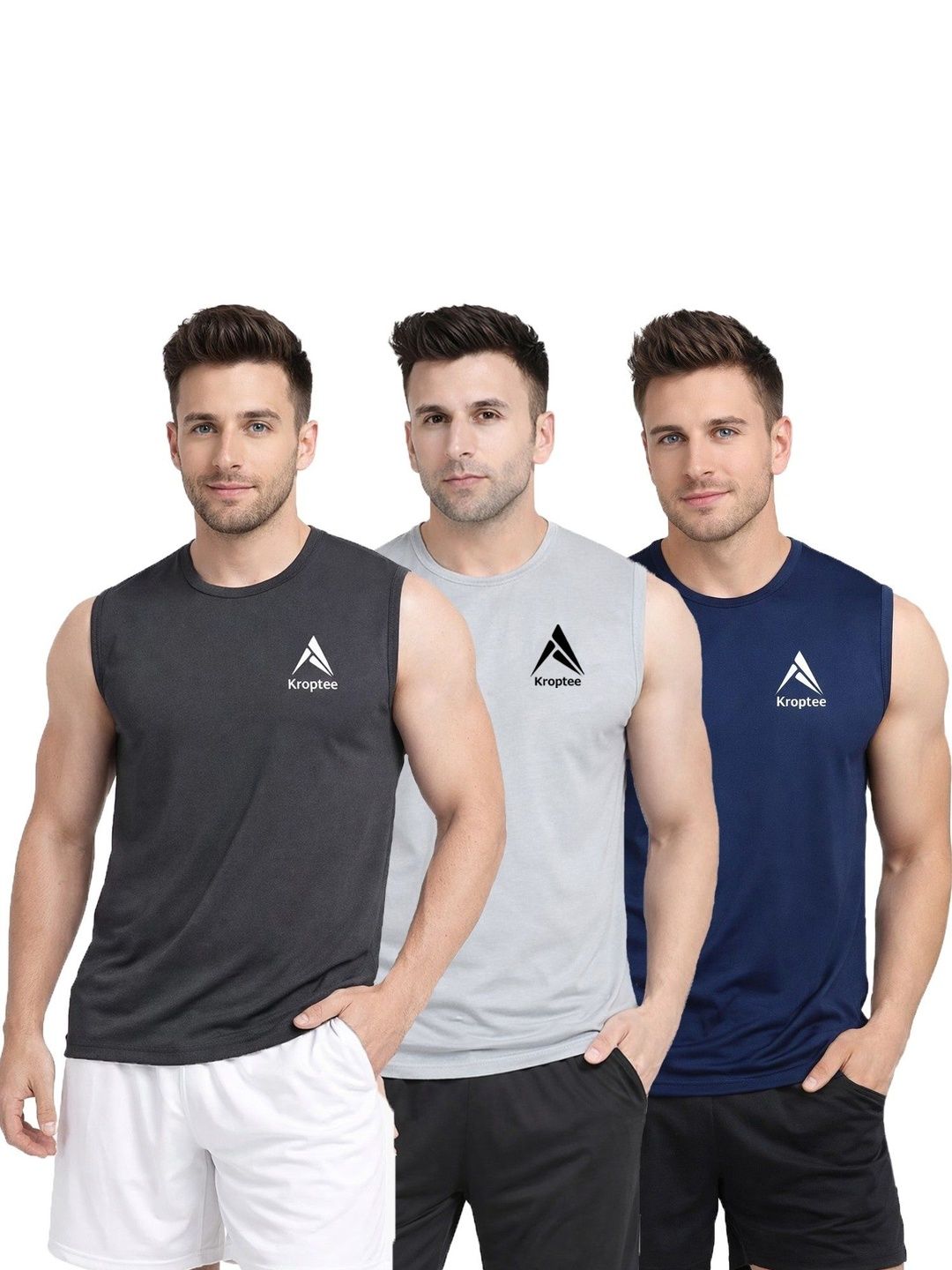 Kroptee Pack of 3 Cotton Blend Gym Vest-picture-30