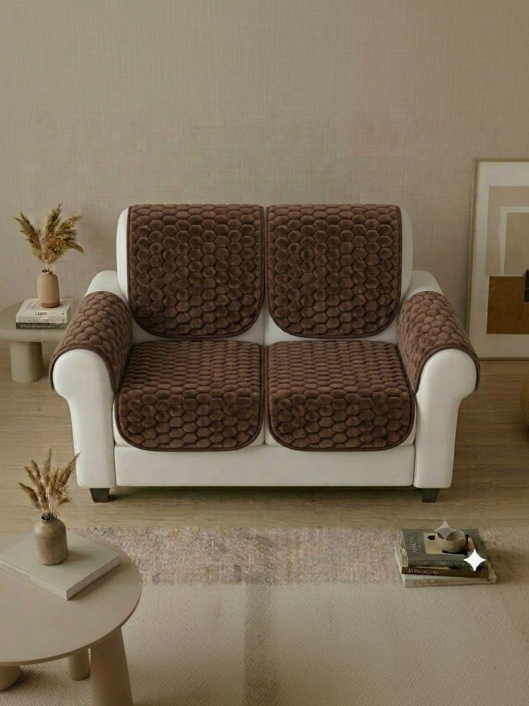 RAINBOW FURNISHINGS Coffee Brown Polyester Blend Sofa Cover With Arms-image-16