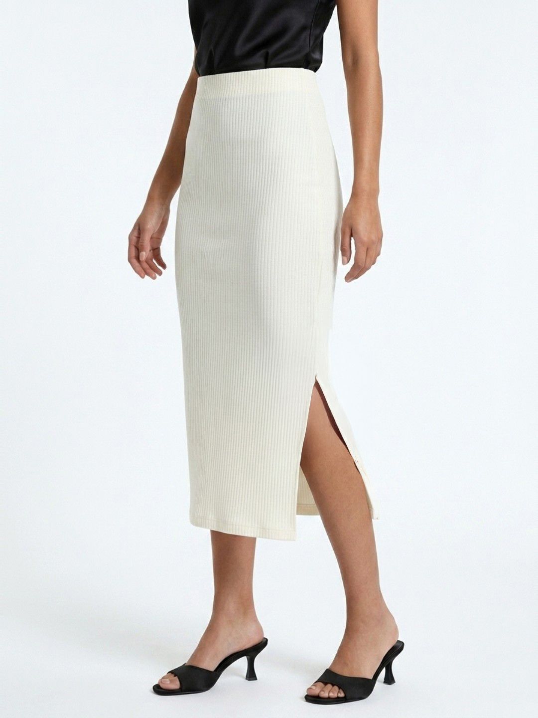 glitchez Women Textured Side Slit Pencil Midi Skirt-picture-15