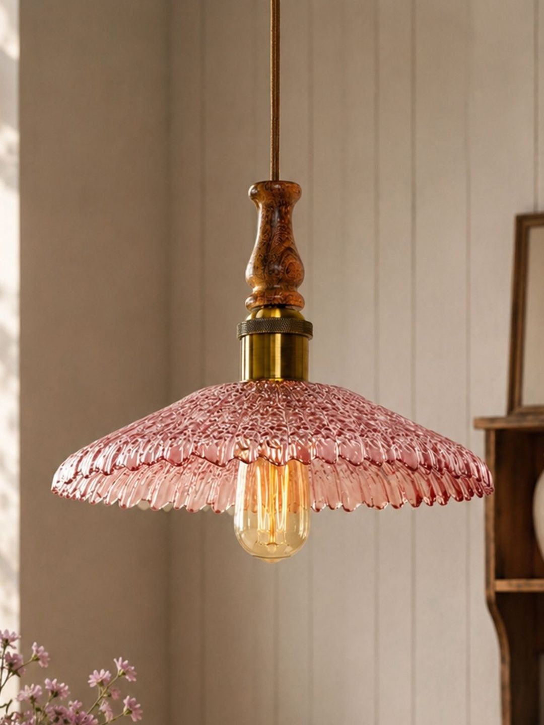 Glowhere Pink Textured Glass Ceiling Lamp-picture-23