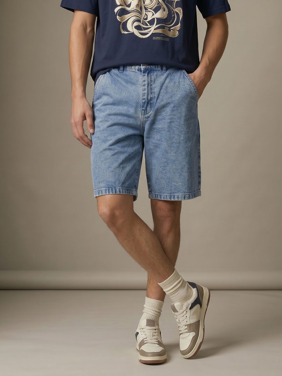 glitchez Men Pure Cotton Relaxed Fit Cargo Style Denim Shorts-picture-19