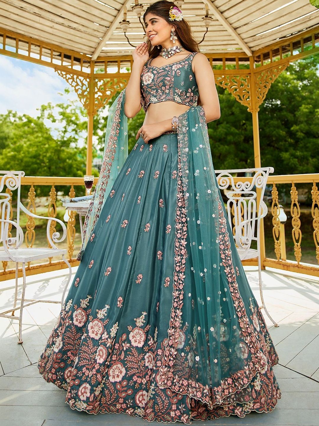 KALINI Embroidered Sequinned Semi-Stitched Lehenga & Unstitched Blouse With Dupatta-picture-34