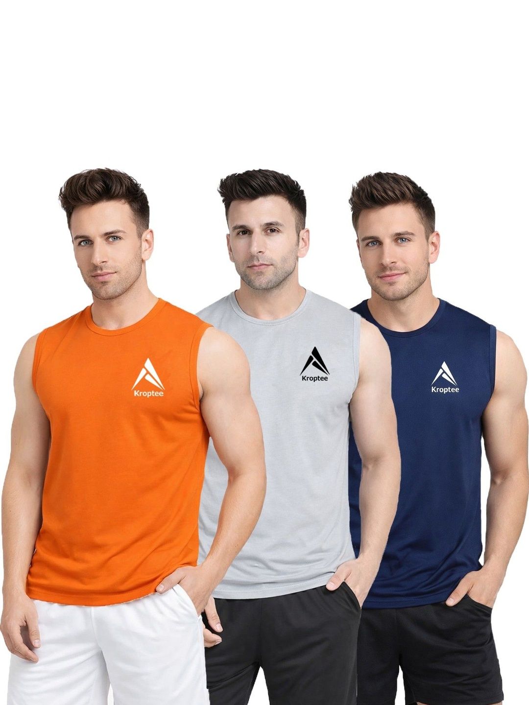 Kroptee Pack of 3 Cotton Blend Gym Vest-picture-26