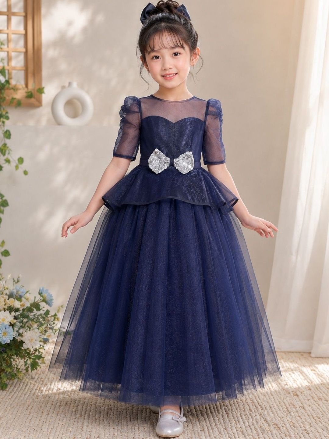 Dripteen Puff Sleeve Net A-Line Maxi Dress-image-24
