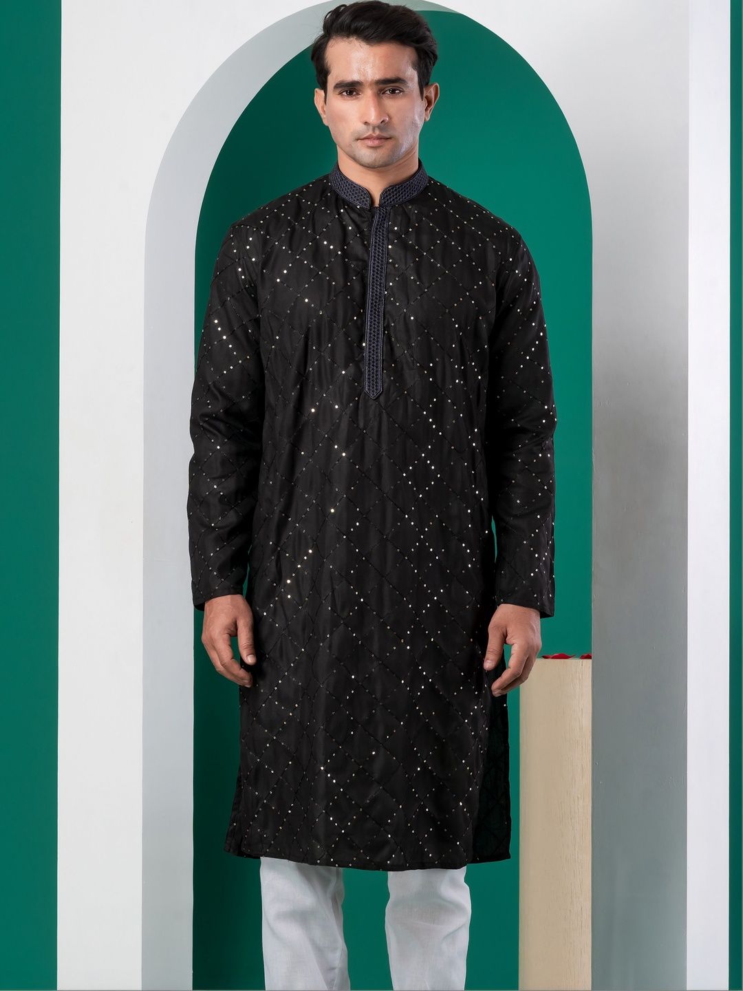 Dincharya Men Embellished Sequinned Kurta-picture-27
