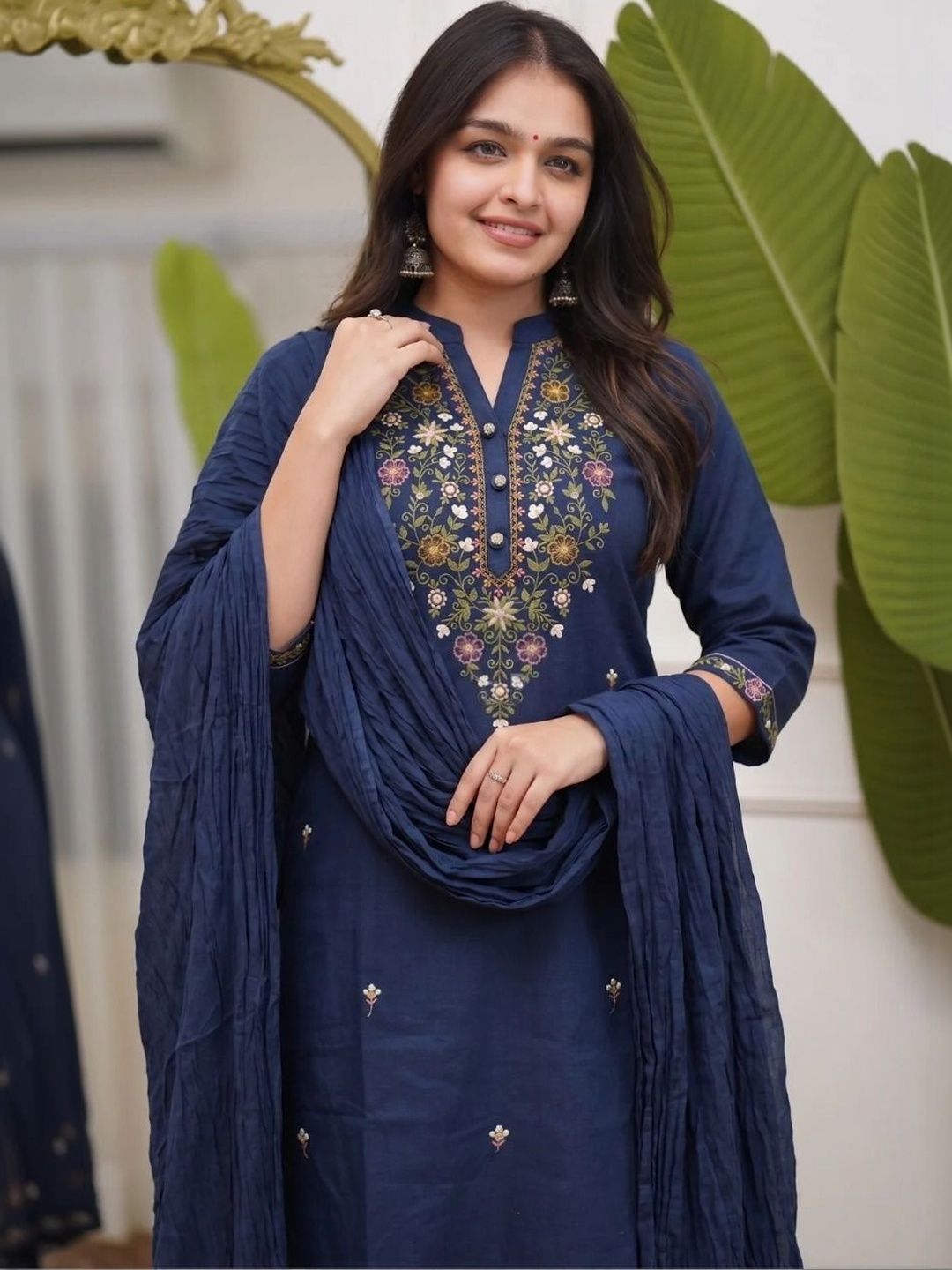 BEAUTYBEATS Women Floral Embroidered Regular Thread Work Kurta with Trousers & With Dupatta-picture-52