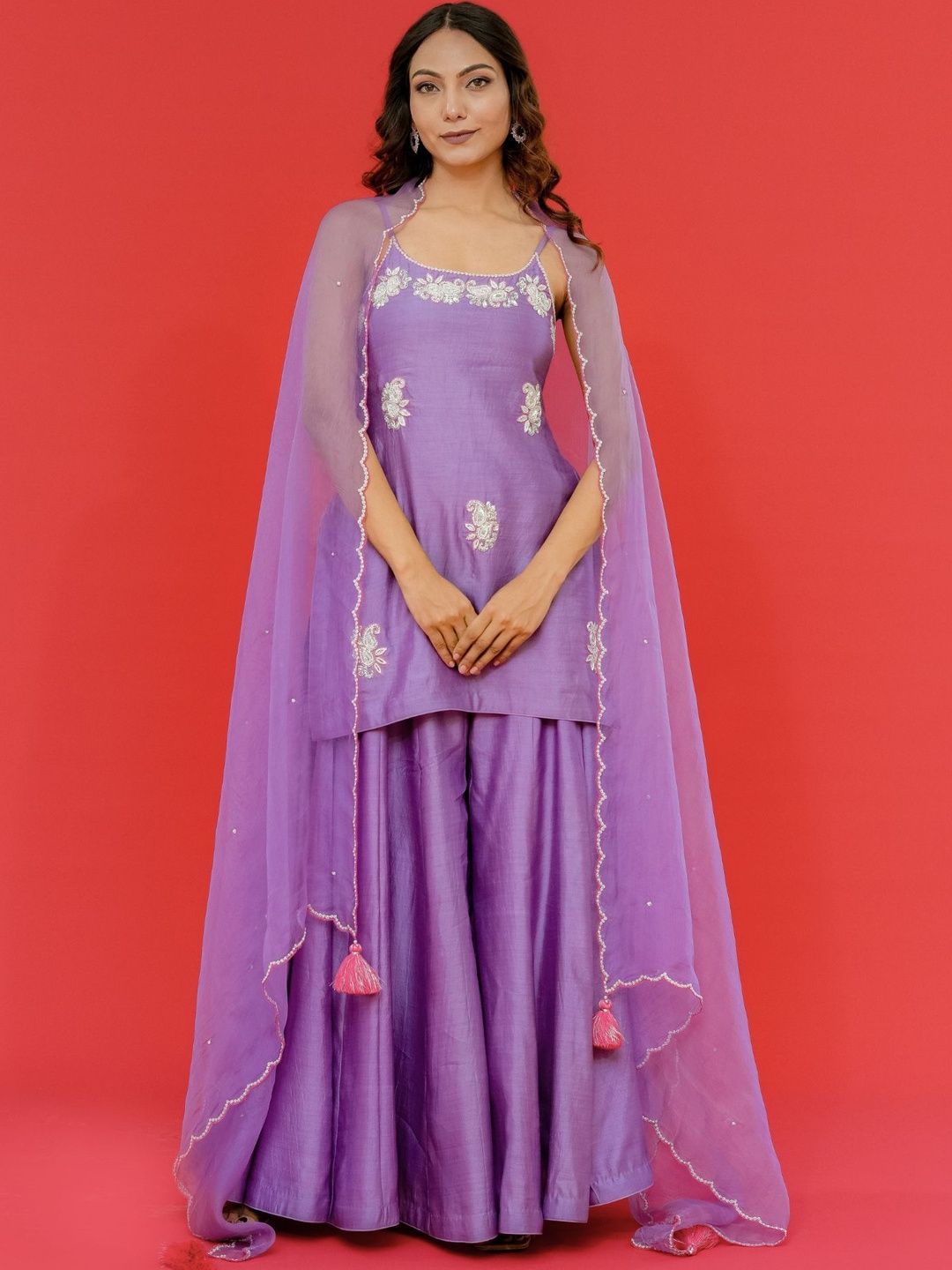 AMAHI Ethnic Motifs Embroidered Thread Work Pure Silk Handloom Thread Work Kurti-picture-57
