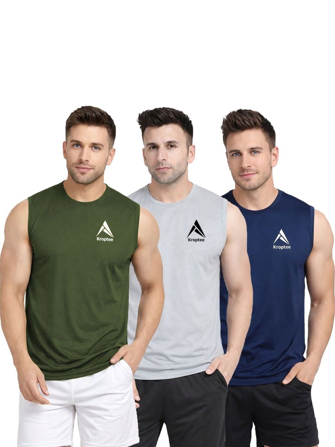 Kroptee Pack of 3 Cotton Blend Gym Vest-picture-27