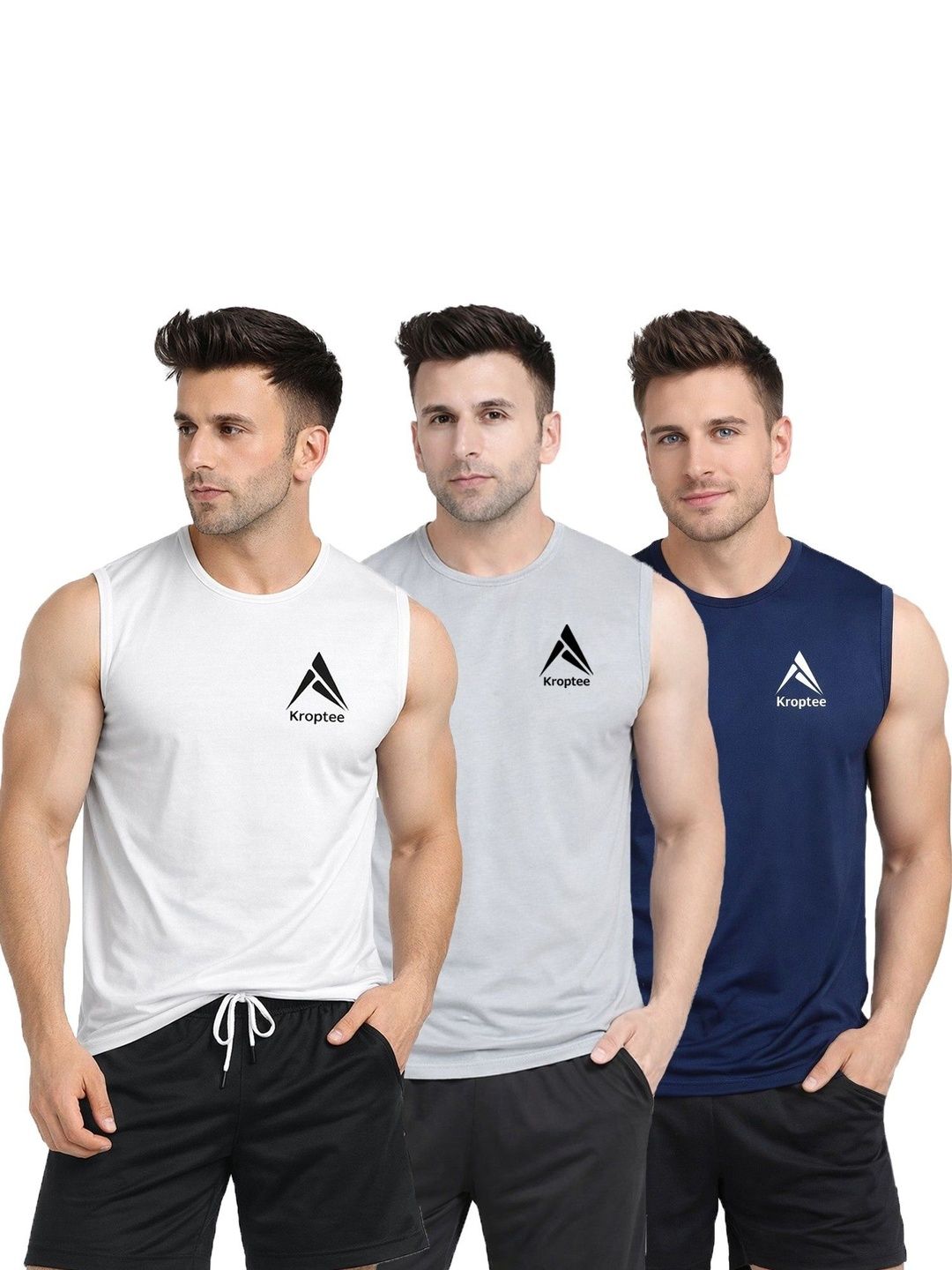 Kroptee Pack of 3 Cotton Blend Gym Vest-picture-33